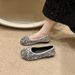 French Retro Silver Bow Fairy Shoes Square Head Flat Bottom Soft Sole Sequined Single Shoes Female_vogvips.com