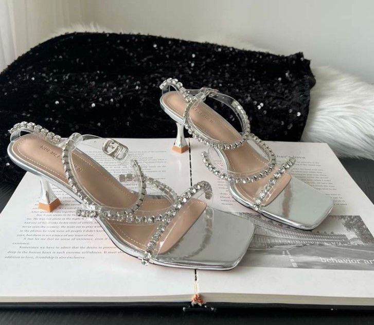 2023 New Summer Fairy Square Head 42 Large Women's Rhinestone High Heel Sandals Women's Shoes_vogvips.com