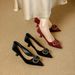 Stiletto High-heeled Shoes 2026 Spring New French Light Luxury Square Buckle Pointed Toe Soft Leather Slip-on Shallow Shoes That D_vogvips.com