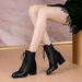 Chunky High Heel Pointed Toe Martin 2024 Autumn Winter New British Style Lace-up Short Fleece Lined Warm Cotton Shoes_vogvips.com