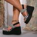 Summer New Black And White Plaid One-Strap Buckle Fashion Casual Thick Breathable Chunky Heel Soft Sole Sandals_vogvips.com