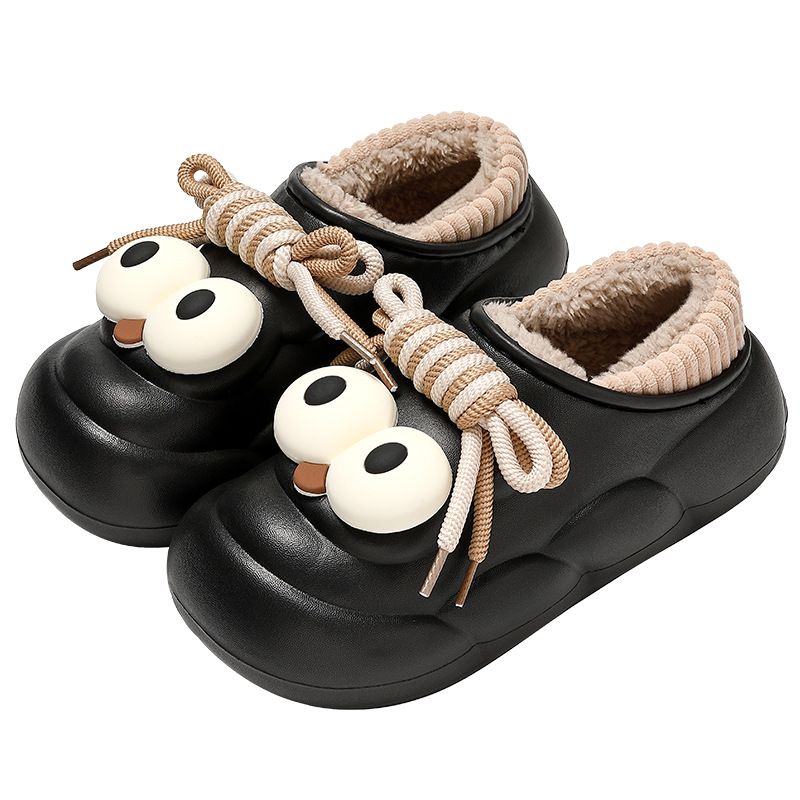 MTX Cartoon Big Eye Slippers Women, Autumn And Winter Outdoor Slippers, Thick Sole Warm Waterproof Cotton Shoes For Men_vogvips.com