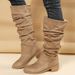 New Pleated Long For Women, Plus Tall Martin Boots With Thick Suede And Piled Heels_vogvips.com