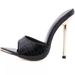 Snake-patterned Open-toe Pointed High-heeled Women, European And American Style Fish-mouth Stiletto Sandals For Women_vogvips.com