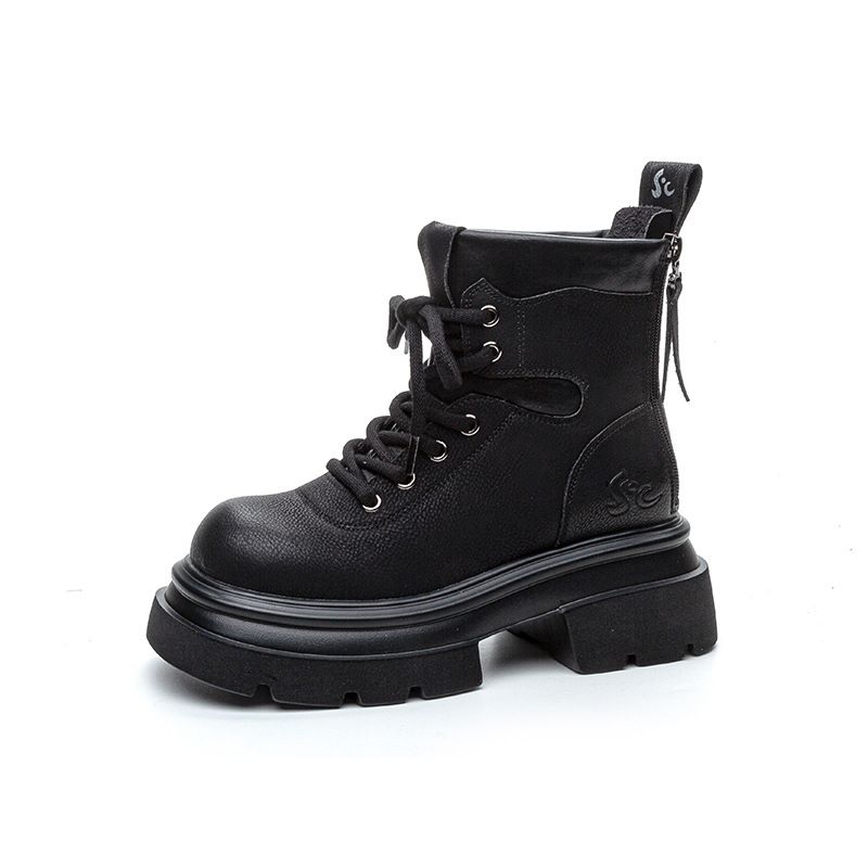 Martin Boots Women's Thick-soled Retro Heightening 7cm Side Zipper Locomotive Sweet Cool Casual Knight Short Boots_vogvips.com