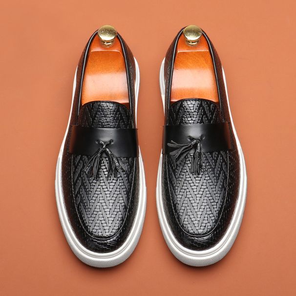 British Style One Legged Tassel Loafers Men's Casual Shoes, Versatile And Fashionable Patterned Bean Shoes For Men_vogvips.com