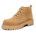 Men's Chunky Sole Derby Boots Retro Suede Workwear Style Fashionable High-Top Martin Boots In Camel & Black_vogvips.com