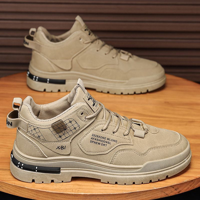 Men's High-Top Summer Work Boots - Slip-Resistant & Durable Platform Shoes For Outdoor Hiking - Khaki/Grey/Black (XB20)_vogvips.com