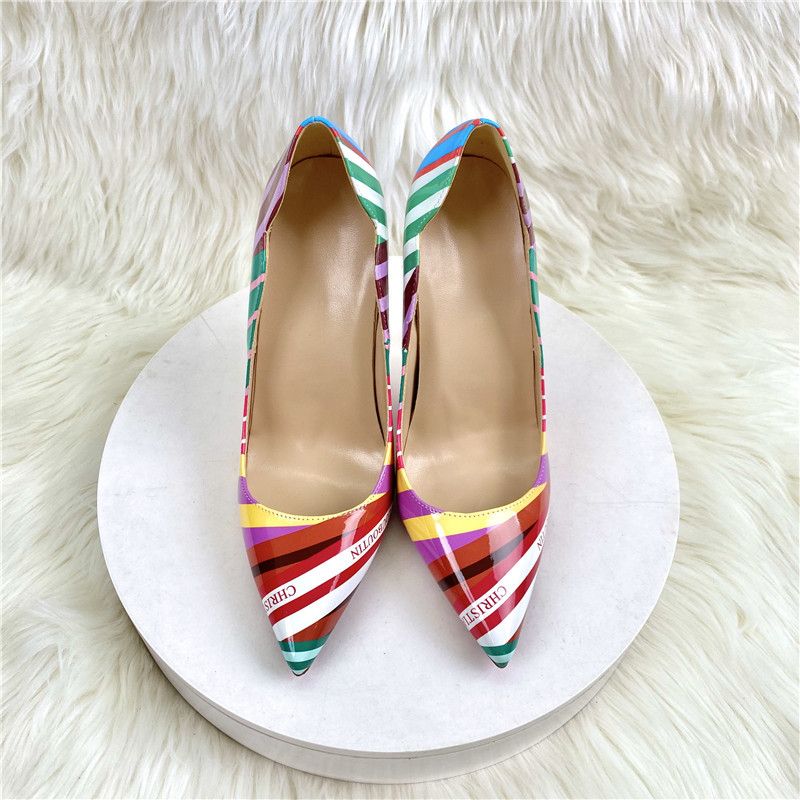 Women's Shoes New Color Striped High Heels 12CM Pointed Stiletto Shallow Mouth Single Shoes Women's Shoes_vogvips.com