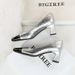 5299 Korean Version Banquet Women's Shoes Mary Jane Cracked Splicing Commuting High Heels Mid Thick Heel Square Toe_vogvips.com