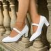 plus Size Autumn Pointed Toe High Heel Single Shoes European American Style Shallow Mouth Chunky Heel Dress Shoes for Women_vogvips.com