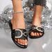 Women's Fashionable Slippers Round Toe Flat Sandals Solid Color Metallic Decoration Classic Versatile_vogvips.com