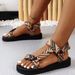 Women's Oversized Printed Flat 2025 Spring/summer New Thin Soled Ethnic Style Velcro Beach Sandals_vogvips.com