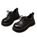 British Round Head Leather Shoes Platform-soled Heightened Lace-up Loafers Small Single Shoes_vogvips.com