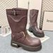 Big Head Paris Retro High Tube Knight 2025 New Belt Buckle Venom Thick Sole Motorcycle Genuine Leather Boots_vogvips.com