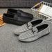 New men's bean shoes striped soft leather light lazy shoes cover feet fashion casual shoes all fashion men's single shoes_vogvips.com