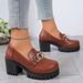 Women's Plus Size Platform Loafers Black Round Toe Chunky Heels British Style Low Top Dress Shoes PU Material Rubber Sole_vogvips.com