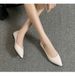 Genuine Leather Women's Soft-soled White Shoes, Pointed Toe, Flat Sole, Soft Leather, Non-slip, Comfortable Long_vogvips.com