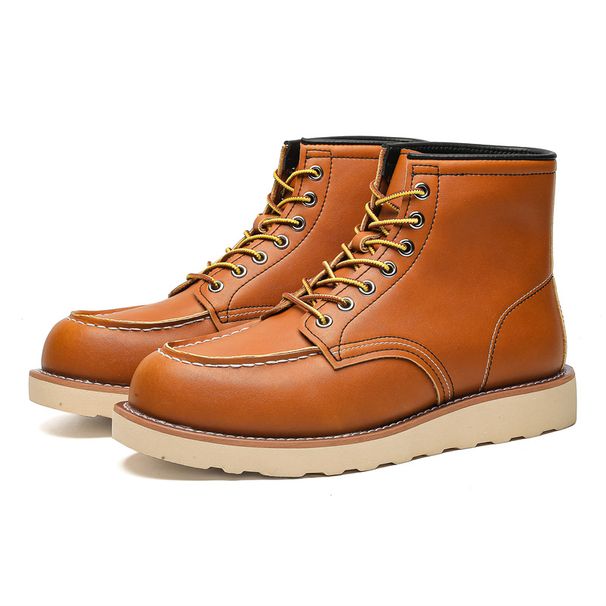 Tooling Boots Men's Thick-soled Heightening Medium-top Leather Shoes Retro Leather Outdoor Hiking And Leisure Martin Boots_vogvips.com