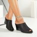 Elegant Black Glitter Material Wedge Women, French-style Peep-toe Foreign Trade High-heeled Shoes, Commuter Stylish_vogvips.com