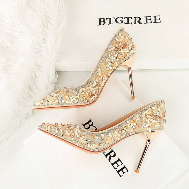 Women's Shoes Pointed Toe High Heels, Low Cut, Versatile, Rhinestone Wedding Dress Shoes, Traditional Wedding Dress Shoes, Banquet Shoes_vogvips.com