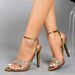 Cross-border European And American Style Solid Color Pointed Toe Snake Pattern Rhinestone Chain Stiletto Sandals Women's_vogvips.com
