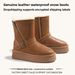 Genuine Leather Snow Boots For Women, High Tube, New Winter Style, Fleece Lined, Thickened, Warm, Mid-Calf, Non-Slip,_vogvips.com
