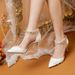 Women's White High Heeled Bridal Shoes French Style Open Toe With Pearl Tassel Chain Lace And Flowers Design Wedding Footwear_vogvips.com