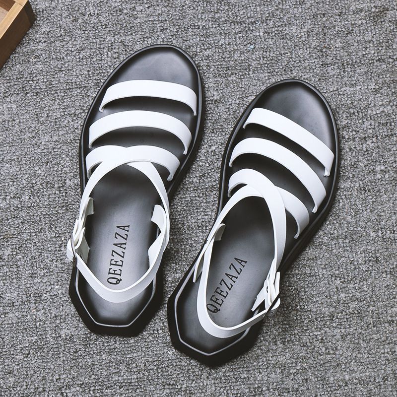 Summer New Roman Sandals Versatile Men's Casual Leather Beach Shoes Korean Edition British Trendy Flat Bottom_vogvips.com