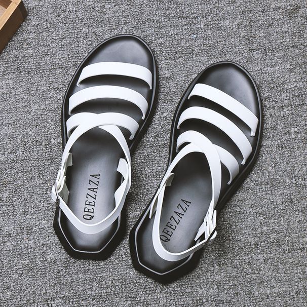 Summer New Roman Sandals Versatile Men's Casual Leather Beach Shoes Korean Edition British Trendy Flat Bottom_vogvips.com