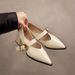 French Small Fragrant Style Pointed Head Thick Heel Single Shoes Women's Beige Word With Medium Heel High Heels Are Not Tired_vogvips.com