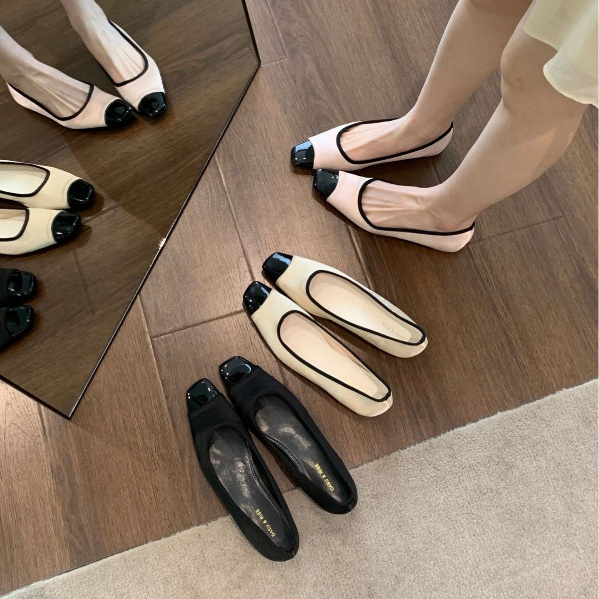 2024 Autumn Winter New Square Toe Color Block Shallow Mouth Soft Sole Versatile Backless Low Heel Loafers For Pregnant_vogvips.com