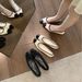 2024 Autumn Winter New Square Toe Color Block Shallow Mouth Soft Sole Versatile Backless Low Heel Loafers For Pregnant_vogvips.com