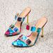 Women's Colorful Abstract Print Pointed Toe Stiletto Heels, Square Decor Clear Strap Slip-On Party Mules_vogvips.com