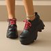 Women's Plus Size Platform Loafers British Style Lace Up Thick Sole Leather Shoes Spring New Style_vogvips.com