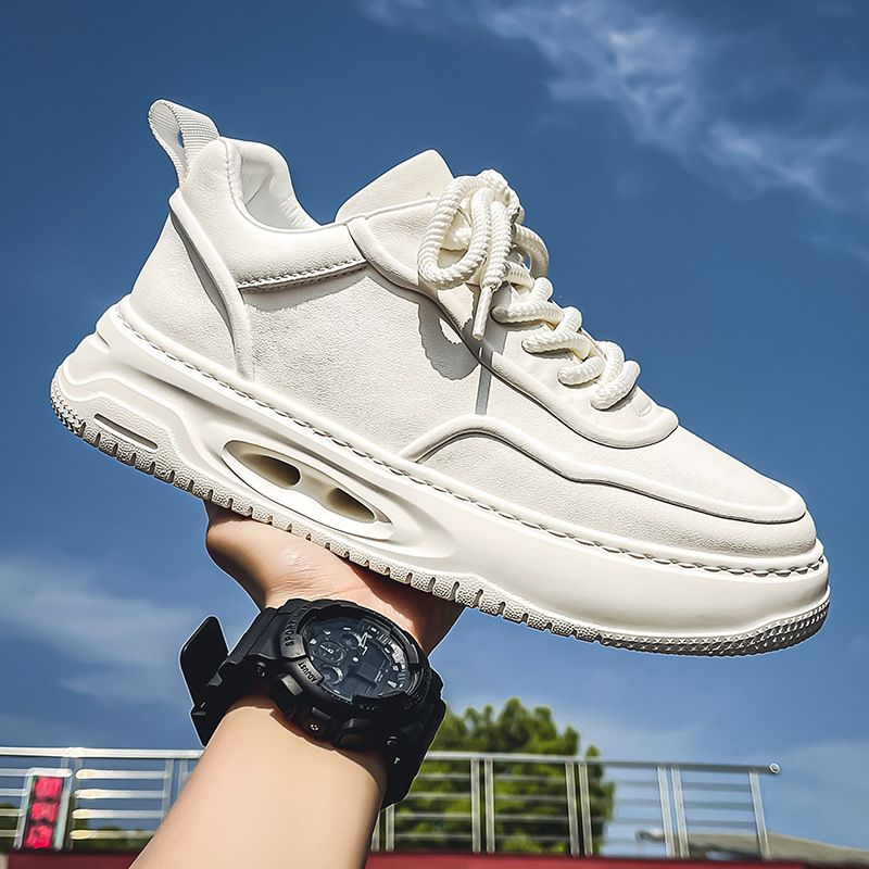 2025 Spring And Summer New Solid Color Thick Soled Height Increasing Breathable Board For Men's Casual Versatile Fashion_vogvips.com