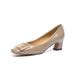 Patent Leather Square-toed Shallow Pumps For Wide Feet With Square Buckle, Mid-heel High-end Professional Chunky Heel_vogvips.com
