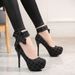 Autumn Korean Version Round Toe Waterproof Platform With High And Thin Heels For Women's Singles, Square Grid Bow 913-56_vogvips.com