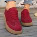 Retro Fashionable Breathable Running Canvas Casual Shoes Spring And Autumn Round Toe Red Women S Flat Sneakers_vogvips.com