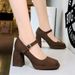 9613-5 Style High Thick Heels, Waterproof Platform Suede, Shallow Mouth Square Toe Belt Buckle, Straight Strap, Single_vogvips.com