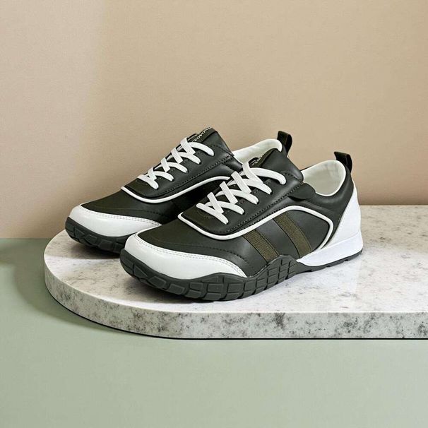 OKIMOZ Retro Color Block Leather Sneakers Black Olive Casual Athletic Shoes Myxczx66_vogvips.com