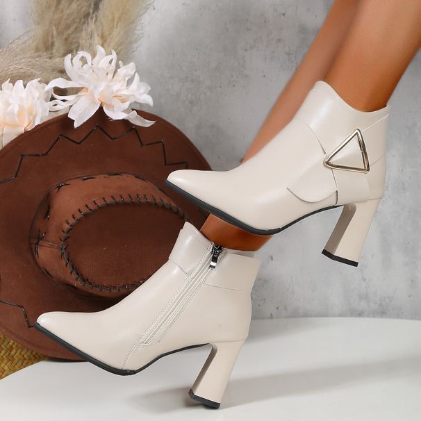 Women's Plus Size Pointed Toe High Heeled Ankle Boots Side Zipper Metal Decoration Fashion 34 Autumn New Style_vogvips.com
