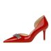 638-AK67 Banquet Thin Heel Shiny Lacquer Leather Shallow Mouth Pointed Side Hollow Water Diamond Metal Decoration_vogvips.com