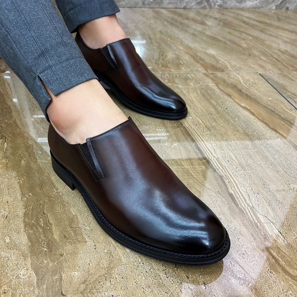 Suitable For All Seasons 2024 Leather Trendy Business Hairstylist Slip-On Korean Versatile British Style Casual Men's Shoes_vogvips.com