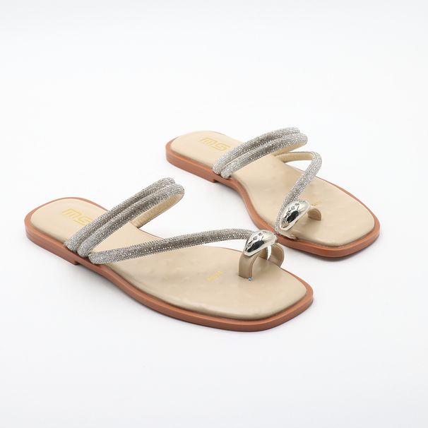 Elegant French-Inspired Women's Summer Slide Sandals With Rhinestone Accents - Lightweight, Non-Slip, Round-Toe Flat Slippers For Casual_vogvips.com