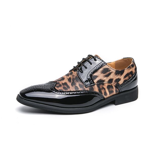 Cross-Border Plus Size European American Leopard Print Foreign Trade Spring And Autumn New Men's Glossy Casual Lace-Up_vogvips.com