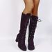 Women's Heeled Knee High Boots, Solid Color Lace Up Chunky Heeled Boots, Versatile Comfy Long Boots_vogvips.com