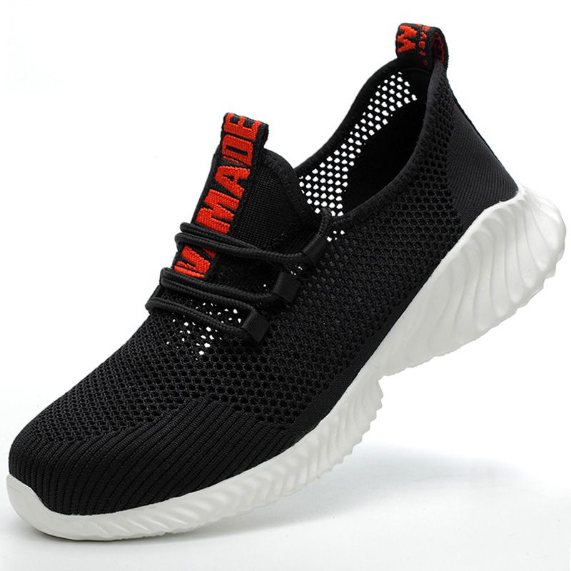 summer Black With Iron Toe Anti-puncture Light Shoes Breathable Safety Work Sneakers For Men Women_vogvips.com
