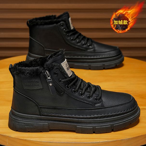 Winter Fleece-Lined High-Top Martin Boots For Men, Black Leather Work Shoes, Non-Slip, Wear-Resistant, Thickened And War_vogvips.com