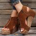 Large Size New Tassel Rivet Slope Fish Mouth Waterproof Platform Hollowed Out High Heel Women's Sandals_vogvips.com